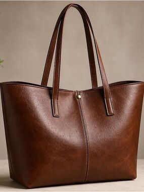 Everyday Brown Leather Tote with Double Straps